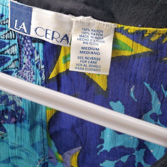 La Cera Crinkle Button Front Dress Medium Patchwork Pocket Artsy Shabby Chic - Picture 3 of 10